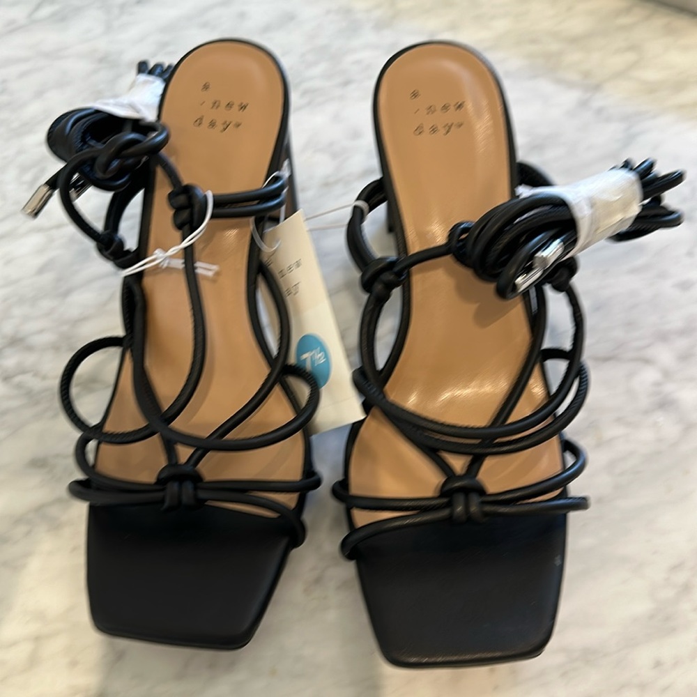 A New Day Black Strap Lace Up Heel